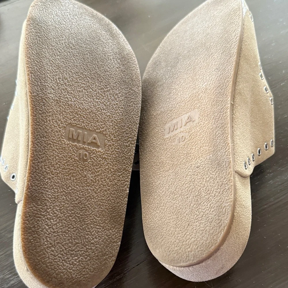 MIA Taupe Double-Buckle Studded Slide Sandals 10 - Picture 3 of 6